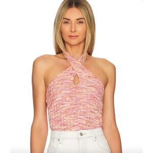 BB Dakota Steve Madden Twist & Turn Space Dye Halter Crop Top Pink Multi Size L